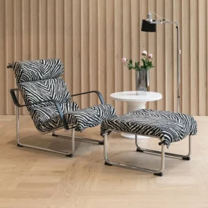 Yrju00f6 Kukkapuro Sitzgelegenheiten-Yrjö Kukkapuro Remmi Polsterhocker, Chrom – Artek Zebra